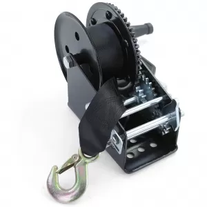 Premium hand winch with strap 1500kg 8 meters black for car trailer