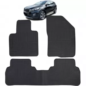 Car Rubber Floor Mats Black Premium Set for Kia Sorento 3 15-20