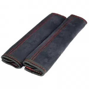 2x Seat Belt Pads Safety Belt Cushion Belt Protector Black with Red Stitching