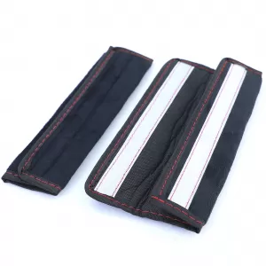 2x Seat Belt Pads Safety Belt Cushion Belt Protector Black with Red Stitching