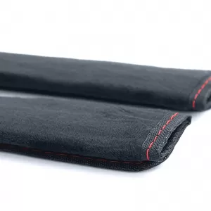 2x Seat Belt Pads Safety Belt Cushion Belt Protector Black with Red Stitching