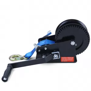 Premium 1500kg Seilwinde Handwinde mit 8 Meter Gurt Blau für PKW Anhänger