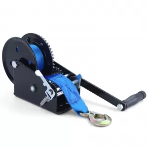 Premium 1500kg Seilwinde Handwinde mit 8 Meter Gurt Blau für PKW Anhänger