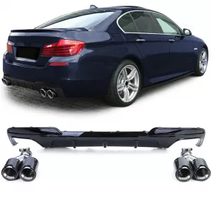 image-26-Fényes hátsó diffúzor + 4-csöves kipufogóvégek valódi karbon BMW F10 F11 535i 535d modellekhez