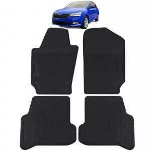 Car Rubber Floor Mats Black Premium Set for Skoda Fabia 3 NJ from 14