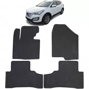 Car Rubber Floor Mats Black Premium Set for Hyundai Santa Fe 3 DM 12-18