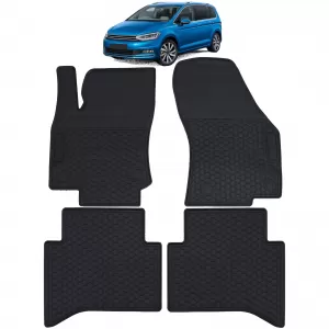 Car Rubber Floor Mats Black Premium Set for VW Touran II 5T from 2015