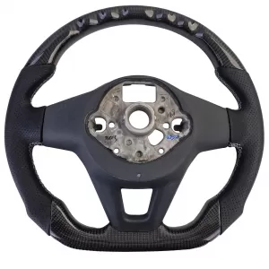 Volante sportivo con carbonio reale e pelle perforata, adatto per VW Golf 8 senza palette del cambio-image-6202599