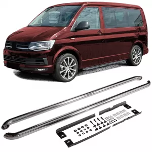 image-37-Oldalsó fellépő küszöbcső rozsdamentes acél polírozott VW T5 T6 T6.1 hosszú tengelytávhoz