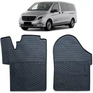 Car Rubber Floor Mats Black Premium Set for Mercedes V-Class W447 from 2014