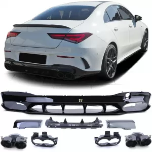 image-22-Hátsó diffúzor fényes fekete + dupla fekete kipufogóvég Mercedes CLA C118 X118