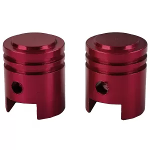 Valve caps aluminum red piston style universal for car motorcycle quad 2 pieces