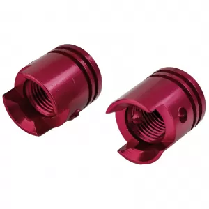 Valve caps aluminum red piston style universal for car motorcycle quad 2 pieces