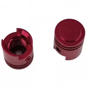 Valve caps aluminum red piston style universal for car motorcycle quad 2 pieces