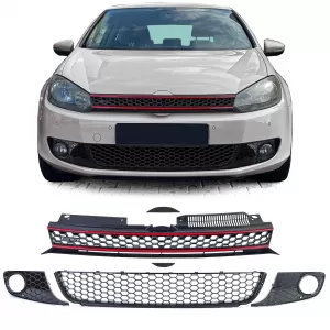 Honeycomb radiator grille without emblem + bumper grille GLOSSY for VW Golf 6 08-13