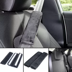 2x Seat Belt Pads Safety Belt Cushion Belt Protector Black with Grey Stitching