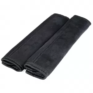 2x Seat Belt Pads Safety Belt Cushion Belt Protector Black with Grey Stitching