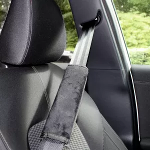 2x Seat Belt Pads Safety Belt Cushion Belt Protector Black with Grey Stitching