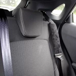 2x Seat Belt Pads Safety Belt Cushion Belt Protector Black with Grey Stitching