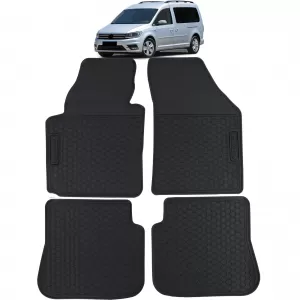 Car Rubber Floor Mats Black Premium Set for VW Caddy IV 15-20