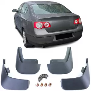 Mud flaps set front and rear black for VW Passat B6 3C 05-10