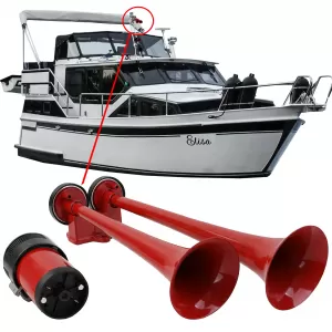 2-tone boat horn with 2 metal horns red + compressor 12 volt