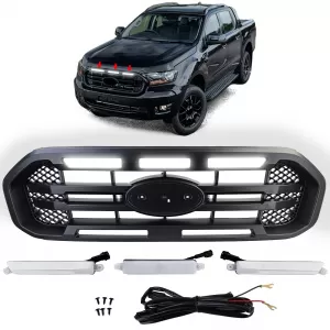 Radiator grille black double bar with LED fits Ford Ranger T8 19-23 2.0 TDCi