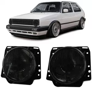 Headlights H4 Black Smoke ribbed with crosshair for VW Golf 2 83-91
