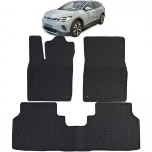 Car Rubber Floor Mats Black Premium Set for VW ID.4 from 2020
