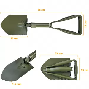 RAMROXX Lopată Pliabilă de Supraviețuire Verde Oliv Lopată Săpăligă Fierăstrău inclusiv. Pungă-image-6205687