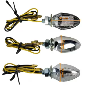 Motorcycle LED Mini Turn Signals Custom Drop Style Mini Indicators Chrome with E-Mark