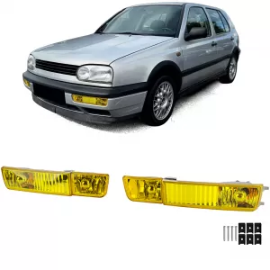Clear glass fog light set yellow with indicator for VW Golf 3 91-97