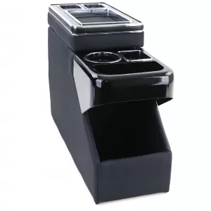 Center console with storage compartments, glossy black leather, for VW Bus T5 T6 from 03