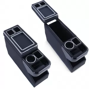 Center console with storage compartments, glossy black leather, for VW Bus T5 T6 from 03