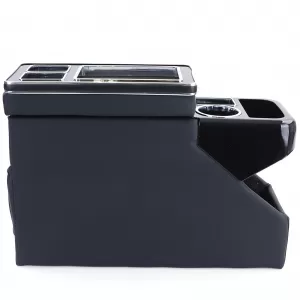Center console with storage compartments, glossy black leather, for VW Bus T5 T6 from 03