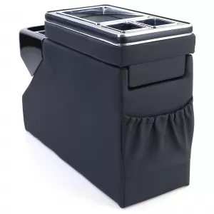 Center console with storage compartments, glossy black leather, for VW Bus T5 T6 from 03