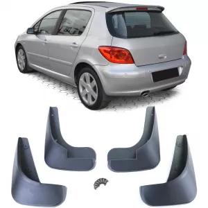 Mud flap set front and rear black for Peugeot 307 5-door SW CC 00-09