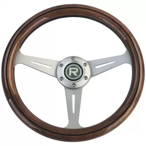 35 Zoll Holzlenkrad mit silbernen Speichen, Vintage-Stil-image-6206748