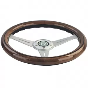 35 Zoll Holzlenkrad mit silbernen Speichen, Vintage-Stil-image-6206749