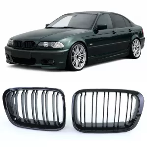 Double slat kidney grille Performance gloss black for 3 Series BMW E46 1998-2001