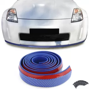Front spoiler lip side skirts universal flexible 2.5m x 5cm carbon look blue