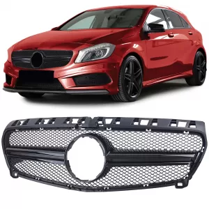 Sport grille double bar glossy black for Mercedes A-Class W176 12-15