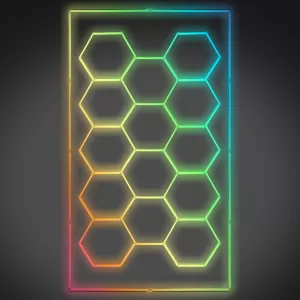 Illuminazione a LED RGB esagonale per garage, officina, showroom 14 pannelli 2,30 x 4,56 m-image-6208063