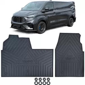 Car Rubber Floor Mats Black Premium Set for Ford Tourneo Transit Custom from 2023