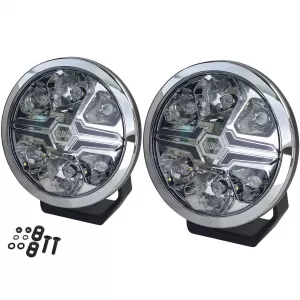 Set di 2 pezzi Fari ausiliari a LED ad alta intensità HELLA VALUEFIT con lama cromata 7˝ rotondi legali-image-6208428