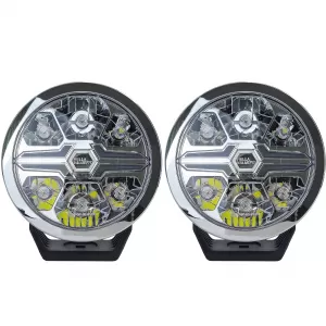 Set di 2 pezzi Fari ausiliari a LED ad alta intensità HELLA VALUEFIT con lama cromata 7˝ rotondi legali-image-6208429