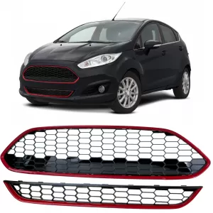 Radiator Grille Set ST Honeycomb Design Red Black Gloss for Ford Fiesta 2013–2017