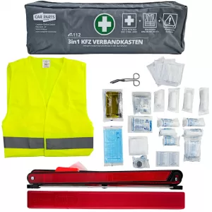 Car first aid kit 3 in 1 set DIN 13164 + safety vest + warning triangle