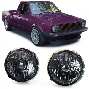 Clear Glass Headlights Black Smoke H4 Pair for VW Caddy I 82-92 + Jetta I 79-84