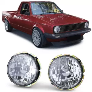 Clear glass headlights H4 chrome for VW Caddy I 82-92 + Jetta I 79-84